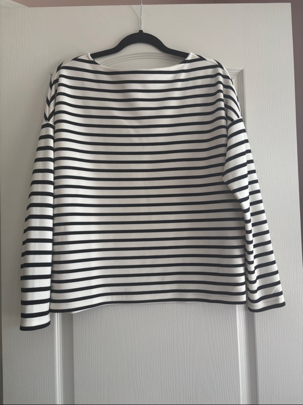 SPANX AirEssentials White and Black Striped Crewneck Top